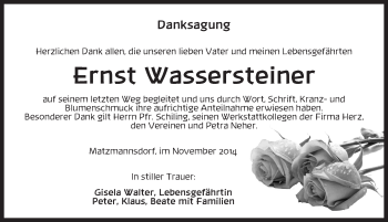 Traueranzeige von Ernst Wassersteiner von Dinkelsbühl/ Feuchtwangen