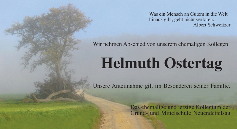  Traueranzeige für Helmuth Ostertag vom 13.11.2014 aus Ansbach