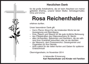 Traueranzeige von Rosa Reichenthaler von Dinkelsbühl/ Feuchtwangen