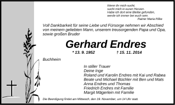 Traueranzeige von Gerhard Endres von Neustadt/ Scheinfeld/ Uffenheim