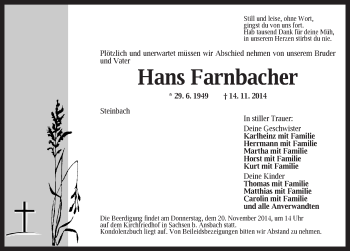 Traueranzeige von Hans Farnbacher von Ansbach