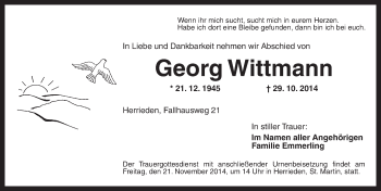 Traueranzeige von Georg Wittmann von Dinkelsbühl/ Feuchtwangen