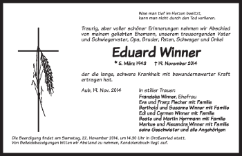 Traueranzeige von Eduard Winner von Dinkelsbühl/ Feuchtwangen