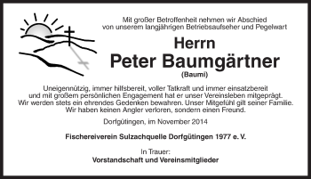 Traueranzeige von Peter Baumgärtner von Dinkelsbühl/ Feuchtwangen