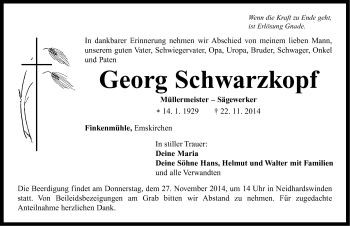 Traueranzeige von Georg Schwarzkopf von Neustadt/ Scheinfeld/ Uffenheim