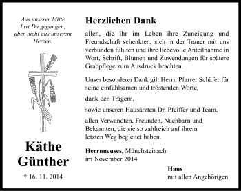 Traueranzeige von Käthe Günther von Neustadt/ Scheinfeld/ Uffenheim