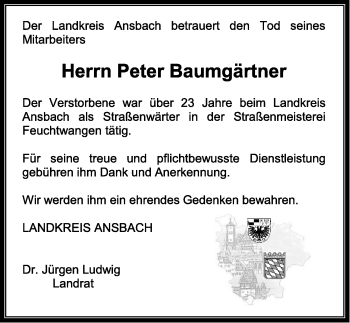 Traueranzeige von Peter Baumgärtner von Gesamtausgabe