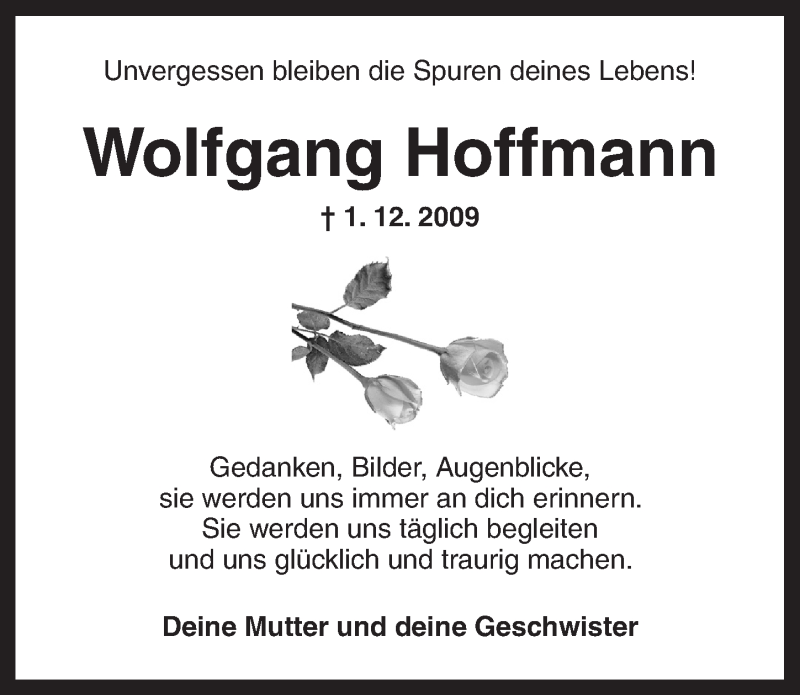  Traueranzeige für Wolfgang Hoffmann vom 01.12.2014 aus Dinkelsbühl/ Feuchtwangen