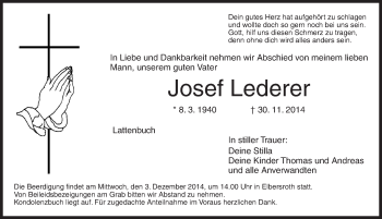 Traueranzeige von Josef Lederer von Dinkelsbühl/ Feuchtwangen