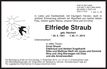 Traueranzeige von Elfriede Straub von Dinkelsbühl/ Feuchtwangen