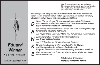 Traueranzeige von Eduard Winner von Dinkelsbühl/ Feuchtwangen