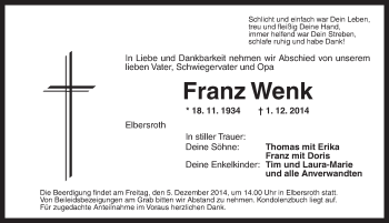 Traueranzeige von Franz Wenk von Dinkelsbühl/ Feuchtwangen