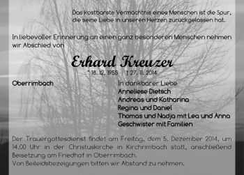 Traueranzeige von Erhard Kreuzer von Neustadt/ Scheinfeld/ Uffenheim