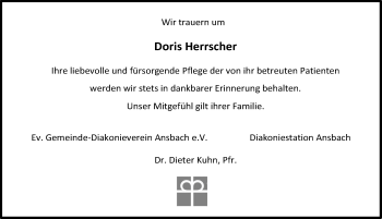 Traueranzeige von Doris Herrscher von Ansbach