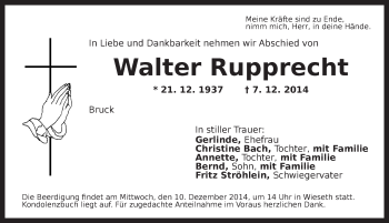 Traueranzeige von Walter Rupprecht von Dinkelsbühl/ Feuchtwangen