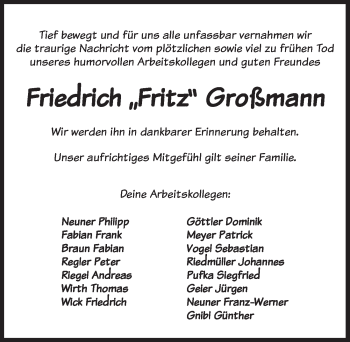 Traueranzeige von Friedrich Großmann von Ansbach