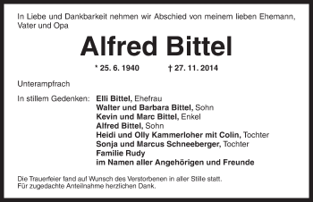 Traueranzeige von Alfred Bittel von Dinkelsbühl/ Feuchtwangen