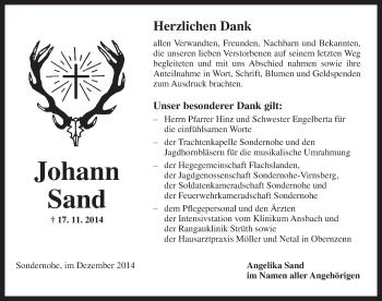 Traueranzeige von Johann Sand von Neustadt/ Scheinfeld/ Uffenheim