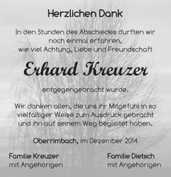 Traueranzeige von Erhard Kreuzer von Neustadt/ Scheinfeld/ Uffenheim