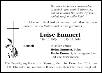 Traueranzeige von Luise Emmert von Neustadt/ Scheinfeld/ Uffenheim