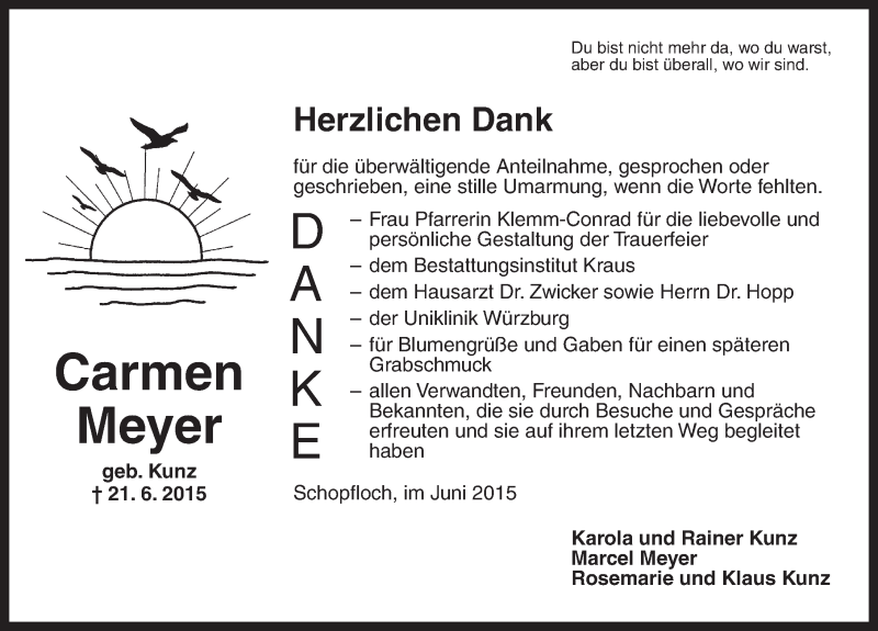  Traueranzeige für Carmen Meyer vom 04.07.2015 aus Dinkelsbühl/ Feuchtwangen