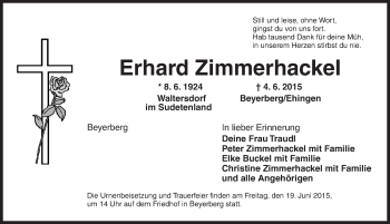 Traueranzeige von Erhard Zimmerhackel von Dinkelsbühl/ Feuchtwangen