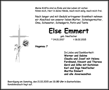 Traueranzeige von Else Emmert von Rothenburg
