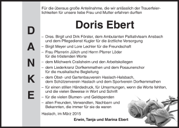 Traueranzeige von Doris Ebert von Dinkelsbühl/ Feuchtwangen