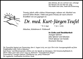 Traueranzeige von Kurt-Jürgen Teufel von Gesamtausgabe