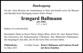 Traueranzeige von Irmgard Ballmann von Neustadt/ Scheinfeld/ Uffenheim