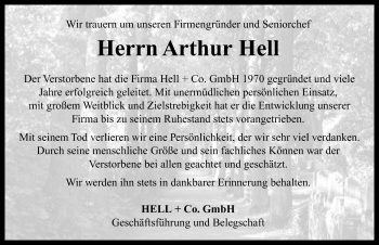 Traueranzeige von Arthur Hell von Neustadt/ Scheinfeld/ Uffenheim