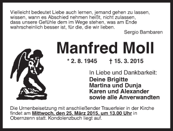 Traueranzeige von Manfred Moll von Ansbach