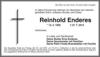 Traueranzeige von Reinhold Enderes von Dinkelsbühl/ Feuchtwangen