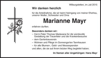 Traueranzeige von Marianne Mayr von Dinkelsbühl/ Feuchtwangen