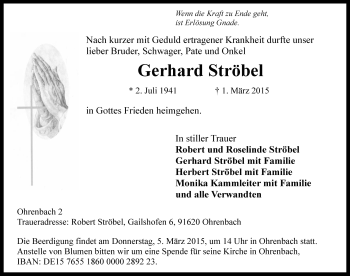 Traueranzeige von Gerhard Ströbel von Rothenburg