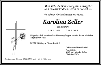 Traueranzeige von Karolina Zeller von Dinkelsbühl/ Feuchtwangen