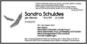 Traueranzeige von Sandra Schuldes von Rothenburg