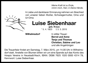Traueranzeige von Luise Siebenhaar von Neustadt/ Scheinfeld/ Uffenheim