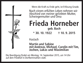 Traueranzeige von Frieda Horneber von Dinkelsbühl/ Feuchtwangen