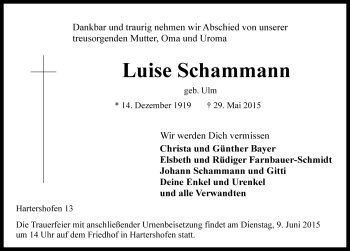 Traueranzeige von Luise Schammann von Rothenburg