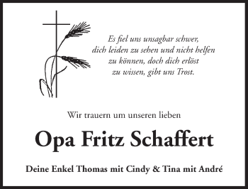 Traueranzeige von Fritz Schaffert von Dinkelsbühl/ Feuchtwangen