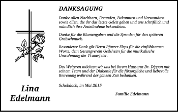 Traueranzeige von Lina Edelmann von Dinkelsbühl/ Feuchtwangen