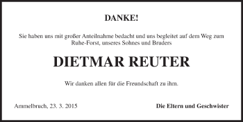 Traueranzeige von Dietmar Reuter von Dinkelsbühl/ Feuchtwangen