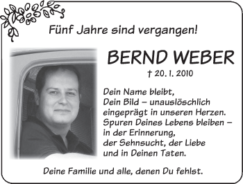 Traueranzeige von Bernd Weber von Ansbach