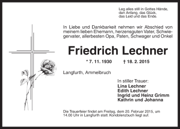 Traueranzeige von Friedrich Lechner von Dinkelsbühl/ Feuchtwangen