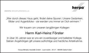 Traueranzeige von Karl-Heinz Förster von Ansbach