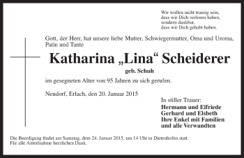 Traueranzeige von Katharina Scheiderer von Ansbach