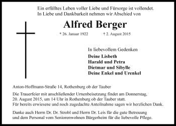 Traueranzeige von Alfred Berger von Rothenburg