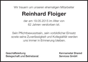 Traueranzeige von Reinhard Floiger von Ansbach