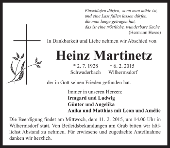 Traueranzeige von Heinz Martinetz von Neustadt/ Scheinfeld/ Uffenheim